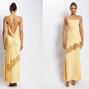 Meshki Yellow Maxi slip Dress with Lace Detail